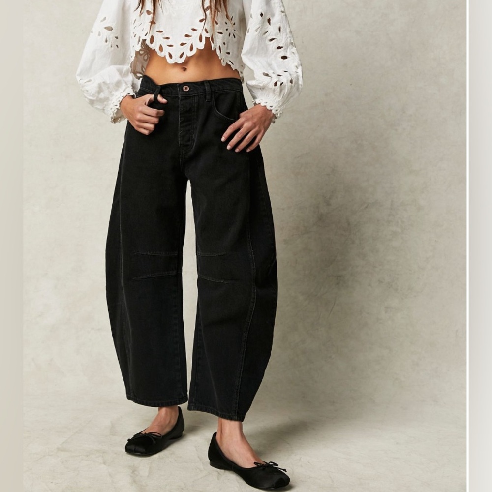 Free People Good Luck Mide Rise Barrel - Sound wave Black